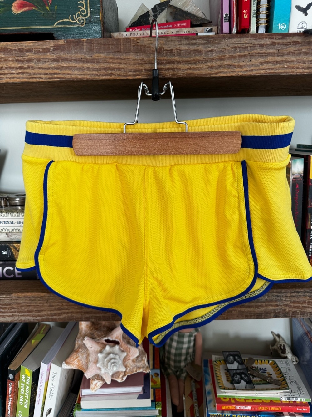 Free People Yellow Athletic Shorts with Blue Trim